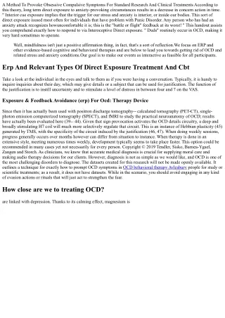 Live: Improving Ocd Therapy: Fundamentals And Past