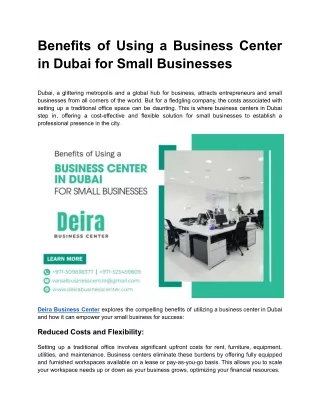 Benefits of Using a Business Center in Dubai for Small Businesses