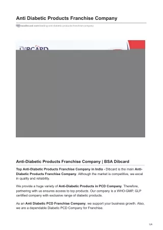 Anti Diabetic Products Franchise Company | BSA Dibcard