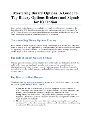 mastering binary options a guide to top binary