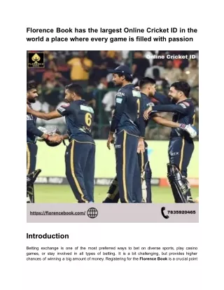 Florence Book has the largest Online Cricket ID in the world a place where every game is filled with passion