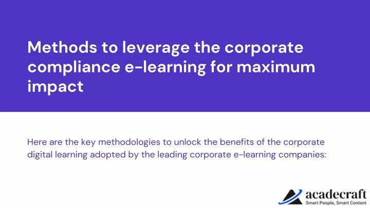 methods to leverage the corporate compliance