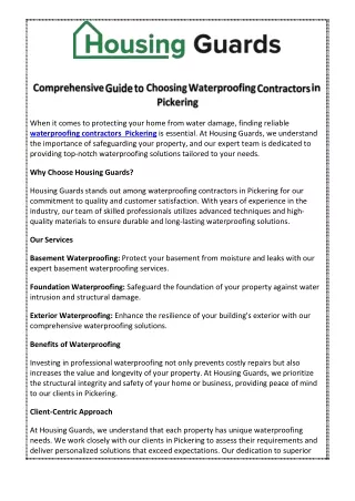 Comprehensive Guide to Choosing Waterproofing Contractors in Pickering