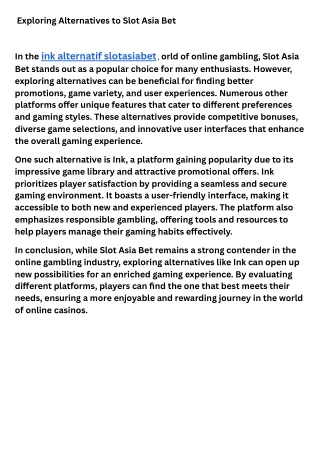 exploring alternatives to slot asia bet