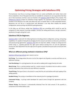 Optimizing Pricing Strategies with Salesforce CPQ