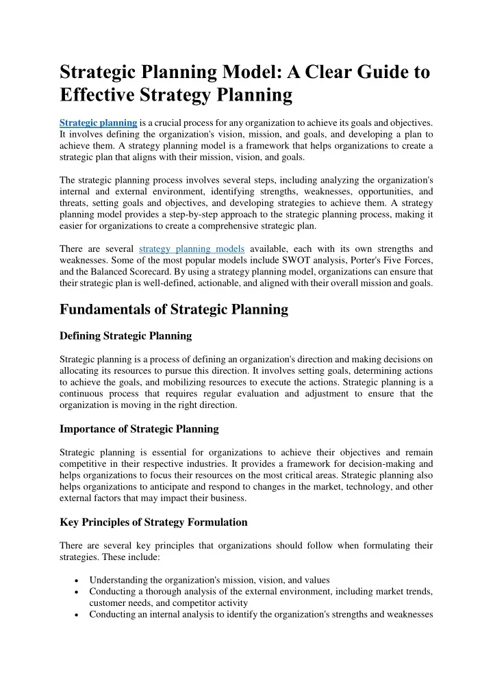 strategic planning model a clear guide