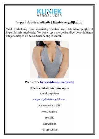 hyperhidrosis medicatie   Kliniekvergelijker.nl