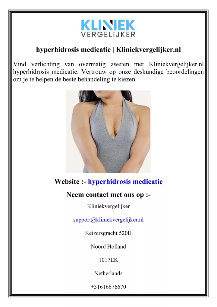 hyperhidrosis medicatie kliniekvergelijker nl