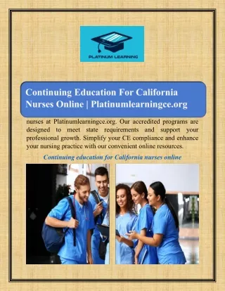 Continuing Education For California Nurses Online | Platinumlearningce.org