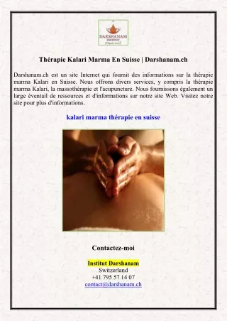 Thérapie Kalari Marma En Suisse | Darshanam.ch