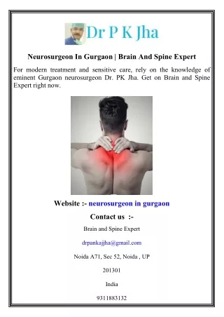Neurosurgeon In Gurgaon   Brain And Spine Expert