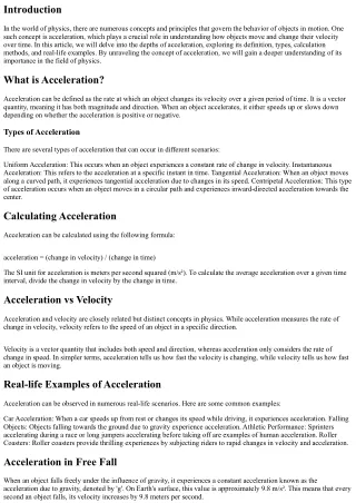 Demystifying Acceleration: Unraveling the Concept and its Importance in Physics