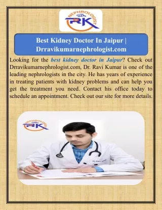 Best Kidney Doctor In Jaipur  Drravikumarnephrologist.com