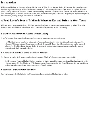 A Food Lover’s Tour of Midland: Where to Eat and Drink in West Texas