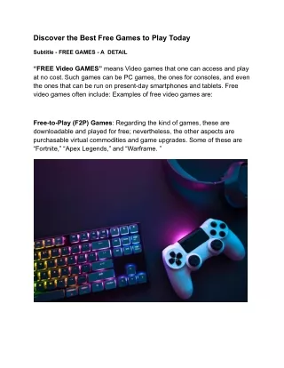 Discover the Best Free Games to Play Today