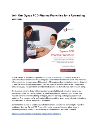 Join Our Gynae PCD Pharma Franchise for a Rewarding Venture