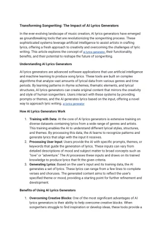 Transforming Songwriting_ The Impact of AI Lyrics Generators