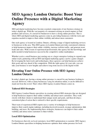 SEO Agency London Ontario Boost Your Online Presence with a Digital Marketing Agency