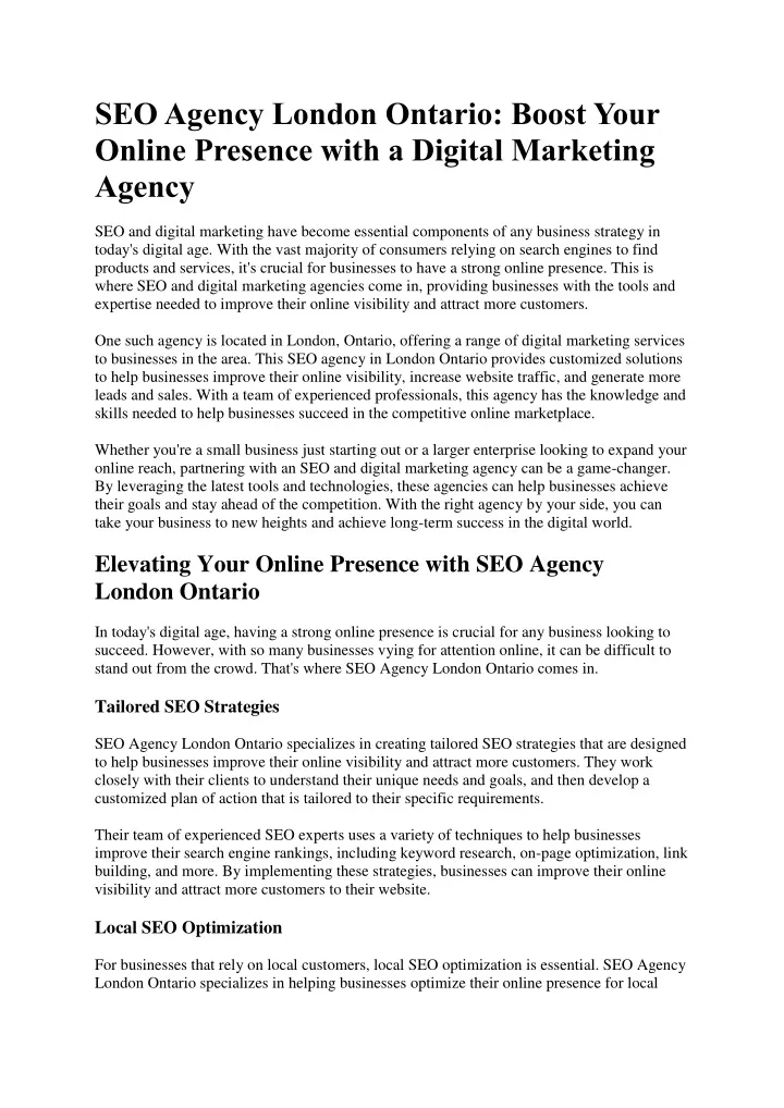 seo agency london ontario boost your online