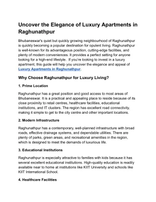Uncover the Elegance of Luxury Apartments in Raghunathpur