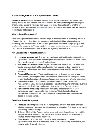 asset management a comprehensive guide