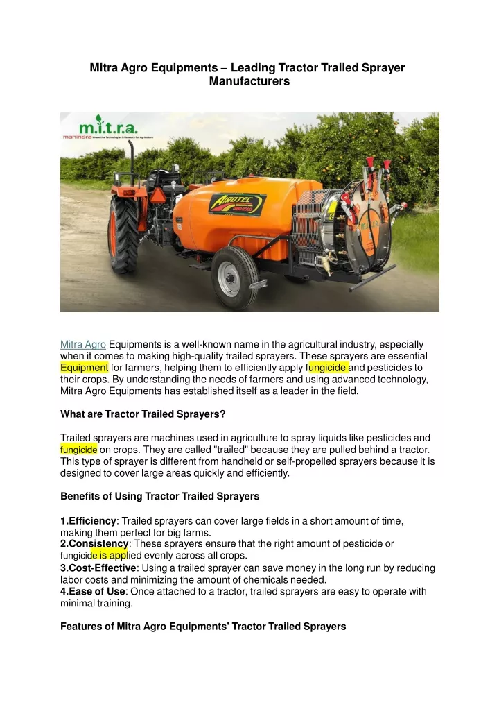 mitra agro equipments leading tractor trailed