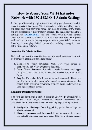 How to Secure Your Wi-Fi Extender Network with 192.168.188.1 Admin Settings