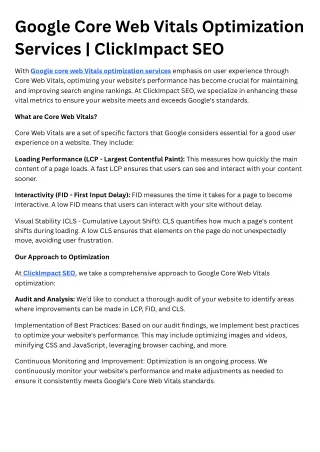 Google Core Web Vitals Optimization Services  ClickImpact SEO