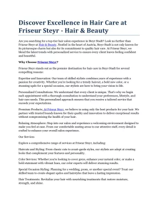 discover excellence in hair care at friseur steyr