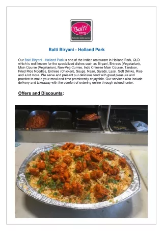 Flat 15% offer Balti Biryani holland park - Order now!!