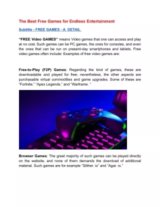 The Best Free Games for Endless Entertainment