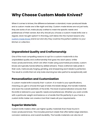 Why Choose Custom Made Knives?