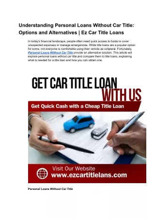 Understanding Personal Loans Without Car Title_ Options and Alternatives _ Ez Car Title Loans