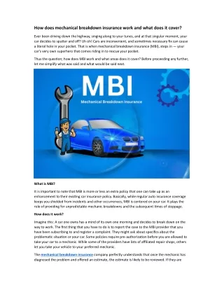 How does mechanical breakdown insurance work and what does it cover