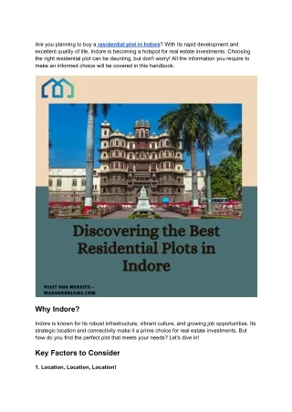 How to Choose the Perfect Residential Plot in Indore: Your Ultimate Guide