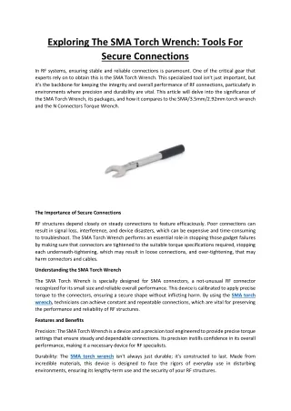 Exploring The SMA Torch Wrench Tools For Secure Connections