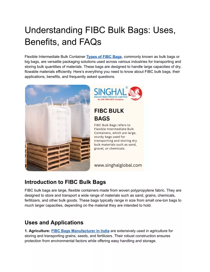 understanding fibc bulk bags uses benefits