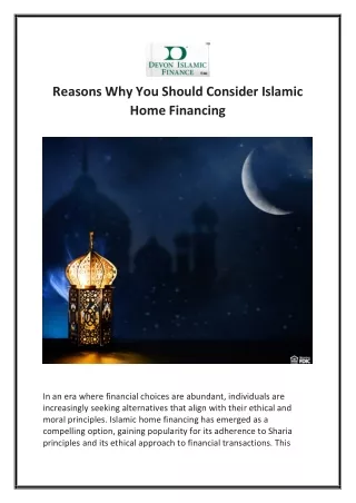 Reasons Why You Should Consider Islamic Home Financing