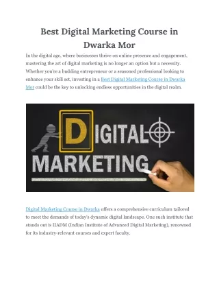 Best Digital Marketing Course in Dwarka Mor