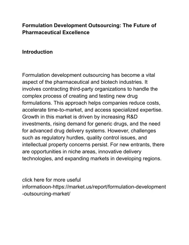 PPT - Formulation Development Outsourcing: Optimizing Drug Development ...