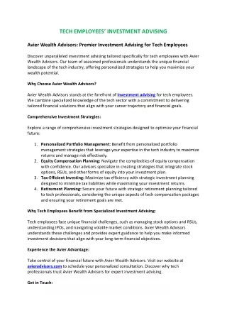 tech employees investment advising