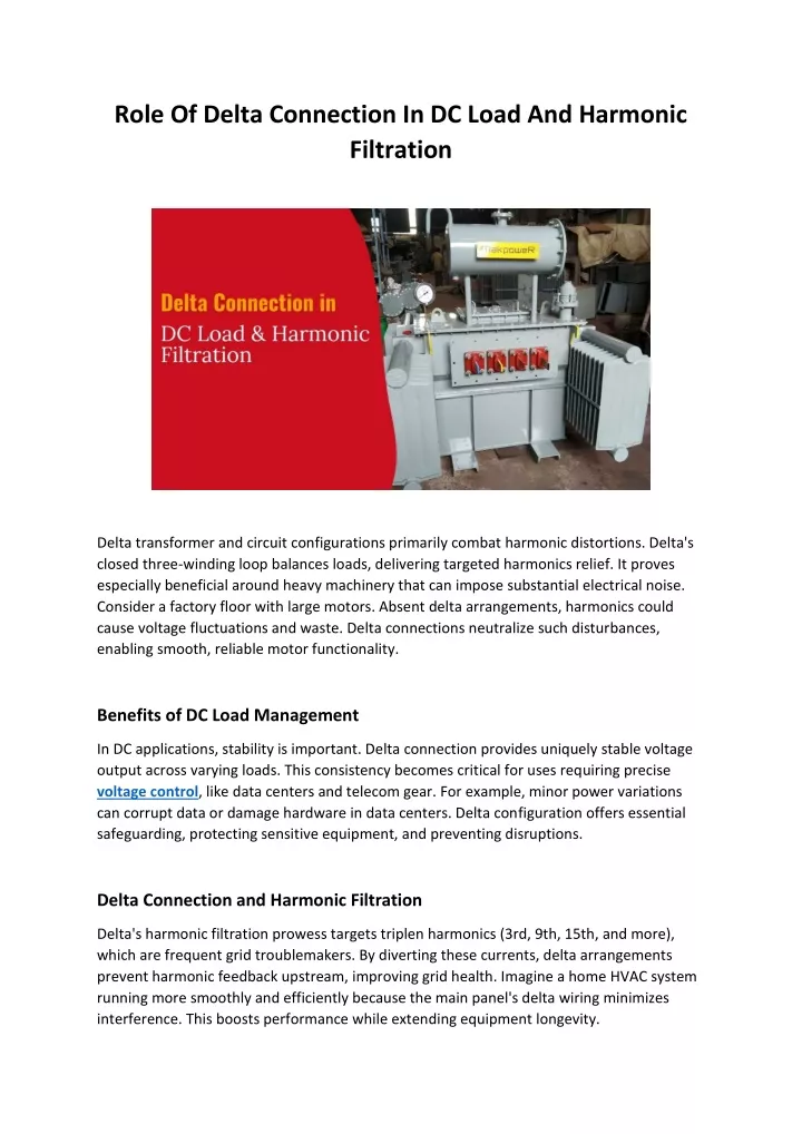 role of delta connection in dc load and harmonic