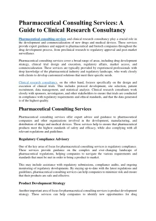 Pharmaceutical Consulting Services A Guide to Clinical Research Consultancy