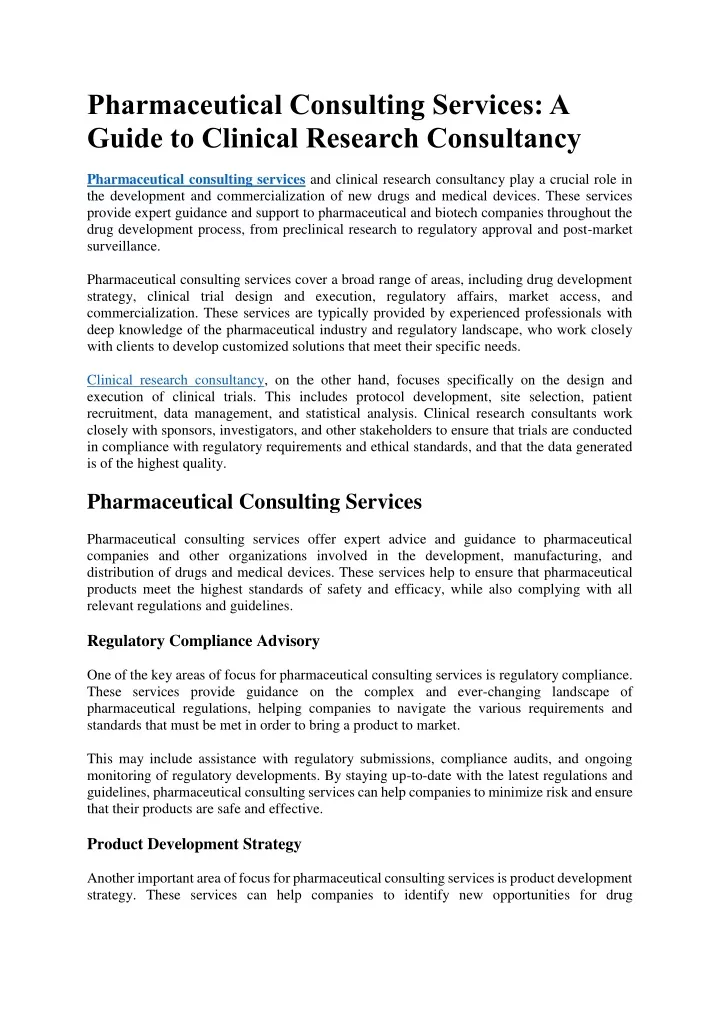 pharmaceutical consulting services a guide