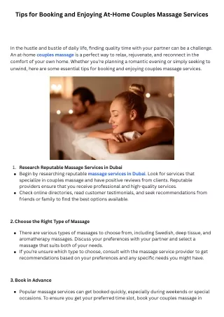 Tips for Booking and Enjoying At-Home Couples Massage Services