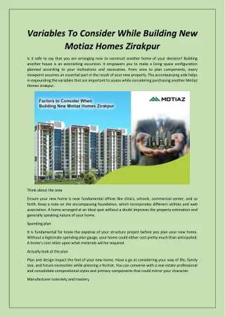 Variables To Consider While Building New Motiaz Homes Zirakpur