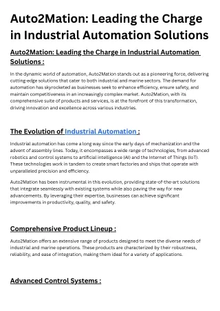 Auto2Mation Leading the Charge in Industrial Automation Solutions