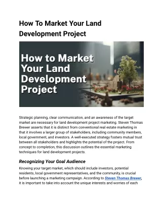 How To Market Your Land Development Project