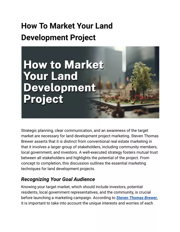 how to market your land development project