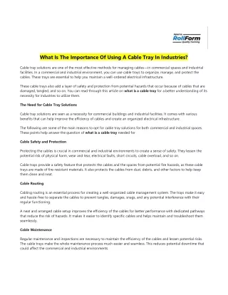 what is the importance of using a cable tray